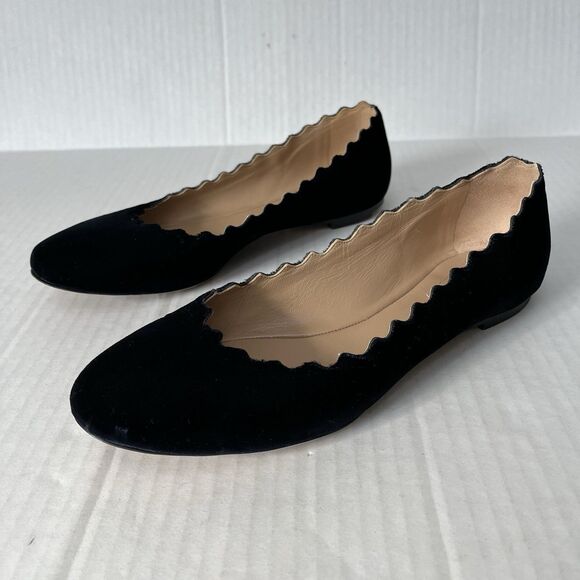 Chloe Lauren Blue Scalloped Velvet Classic Ballet Flats Slip On Casual Flats 39